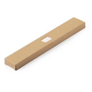 A brown cardboard box with a transparent window, designed for holding a drinking straw set.