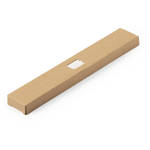 A brown cardboard box suitable for packaging a straw set, featuring a window cut-out.