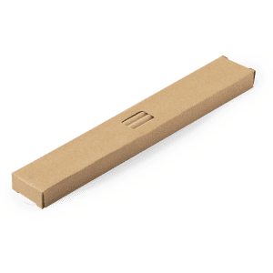 A set of reusable drinking straws in a brown cardboard packaging with a cut-out design.