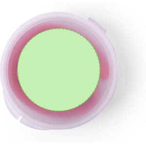 A drinking straw in a circular shape featuring a light pink base and a light green interior. The product has a logo.