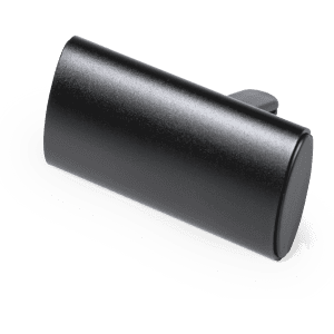 A black air freshener in a cylindrical shape with a clip. It features a smooth, matte finish.
