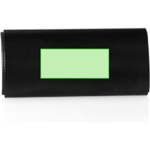 A black air freshener tube with a blank green label, featuring a simple design and a sleek finish.