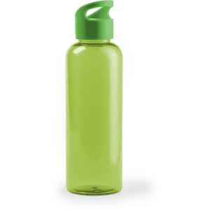 A drink bottle in a vibrant green colour with a narrow spout and a sleek design. It features a logo on the side.