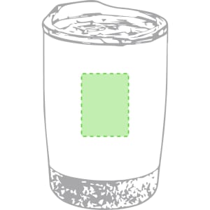 A drink bottle featuring a white body with a silver base and a green rectangular area, along with a logo.