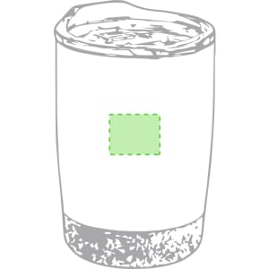A drink bottle with a white body and a textured grey base, featuring a green square logo area.