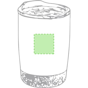 An insulated travel mug featuring a white body, grey base, and a placeholder for a logo or design.