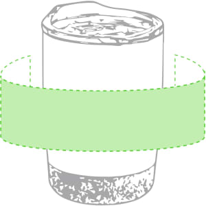 A drink bottle designed for travel, featuring an insulated cup with a logo and a light green band around it.