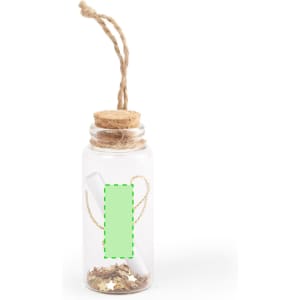 A drink bottle featuring a transparent design, cork lid, and twine, filled with decorative star-shaped confetti.