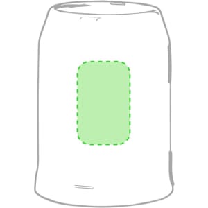 A glass beer mug with a solid white body and a green outlined area, featuring a logo or branding.