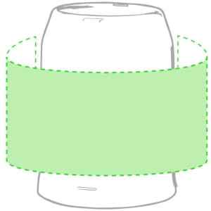 A blank green drink sleeve designed to fit around a standard can, with no branding visible.