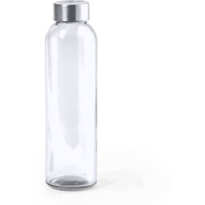 A drink bottle featuring a clear design with a silver metal cap and a sleek, minimalist aesthetic.