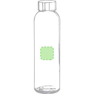 A drink bottle in clear plastic with a green accent and a logo printed on the surface.
