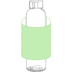 A drink bottle with a transparent body and a light green sleeve, featuring a simple logo.