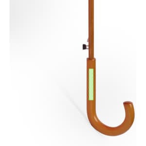 An orange umbrella with a reflective strip on the handle, designed for leisure and outdoor use.
