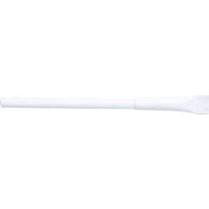 A white pen with a flat tip and a smooth barrel, featuring a simple design and no visible branding.
