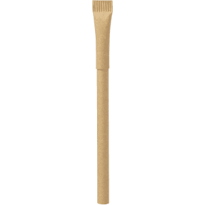 A gold-toned pen with a textured grip and a unique nib design, featuring a logo.