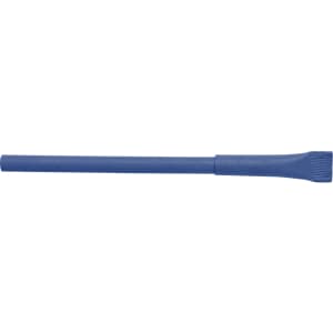 A blue Valvek pen with a textured grip and a rounded tip. The pen has branding on it.