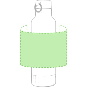 A drink bottle in a clear design with a green sleeve. It features a handle and a simple shape.