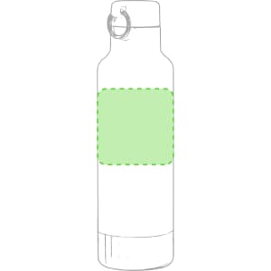 A drink bottle in a clear design featuring a green section for branding or personalisation.