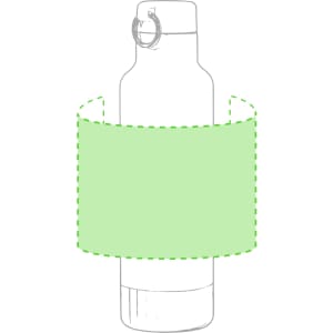 A drink bottle in clear design with a light green sleeve, featuring a ring on the top and a logo.