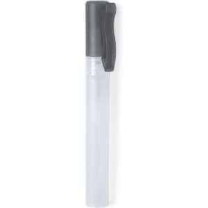 A clear bottle with a grey spray nozzle, designed for dispensing hydroalcoholic gel.