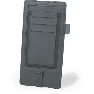 A grey Merson Charger Organizer featuring card slots and a secure closure. Includes a logo on the front.