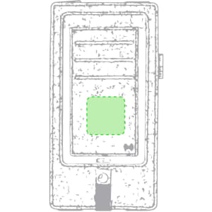 A wireless charger organiser in grey with a green highlighted section and an integrated logo.