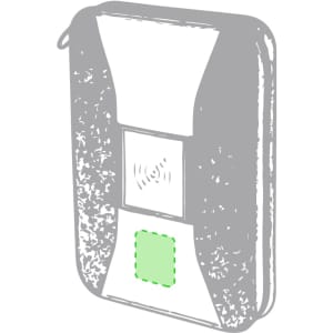 A power bank organiser in grey and white, featuring a wireless charging pad and a design with rounded edges.
