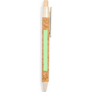 A green and cork pen with a silver clip and tip, featuring a simple design and branding.