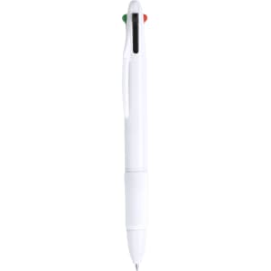 A white pen featuring red and green push buttons, with a clip for easy attachment.