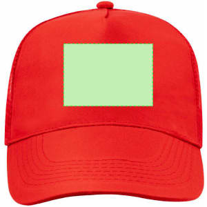 A red cap featuring a blank area suitable for custom designs or logos.
