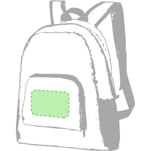 A green-foldable backpack featuring a simple design and a front pocket, outlined in a dashed pattern.