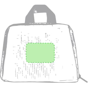 A foldable backpack in grey with a blank green area for branding or customisation.