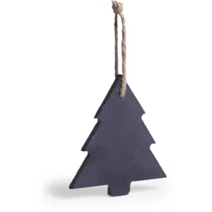 A dark blue Christmas tree decoration with a jute hanging cord. It has a simple, minimalist design.