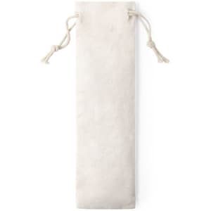 A soft, beige drawstring pouch for cutlery storage with a simple design and a branding logo.