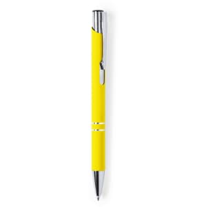 A yellow metal pen with a shiny chrome clip and accents, featuring a sleek and modern design.