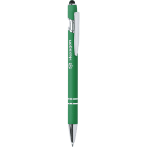 A green Lekor Stylus Touch Ball Pen with a silver clip and branding on the side.