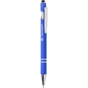 A blue Lekor Stylus Touch Ball Pen with a metal clip and a silver trim, featuring a logo on the barrel.