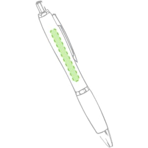 A wooden pen with a sleek design, featuring a green section and a clip for easy carrying.