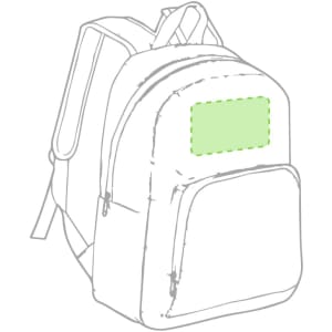 A green and grey Kizon Backpack featuring a front pocket and a logo on the upper section.