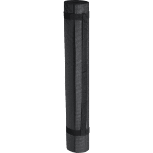 A rolled black mat with straps, designed for outdoor leisure activities. It features a textured surface.