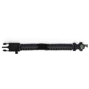 A black multifunction arm strap with a paracord design and a compass feature, showcasing a sleek and practical style.