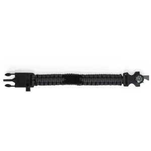 A black multifunction arm strap featuring a compass and branding, designed for outdoor leisure activities.