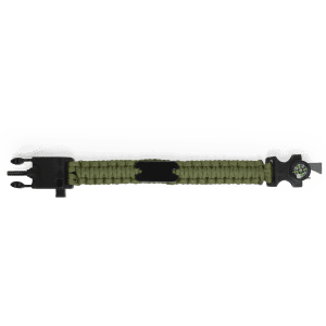 A green multifunction arm strap featuring a tactical design and a small logo.