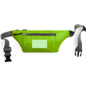A bright green Mendel Waistbag with a zippered pocket and an adjustable strap. It features a logo on the front.