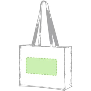 A grey tote bag featuring a blank rectangular area in a green shade, suitable for customisation.