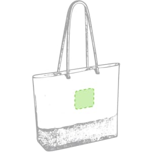 A tote bag with a light green accent at the front, featuring long handles and a simple design.