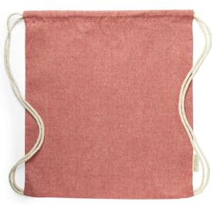 A dusty pink drawstring bag featuring natural-coloured ropes and a small logo on the side.