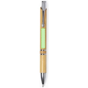 A sleek bamboo pen with chrome accents and a placeholder area for branding. Ideal for professional settings.