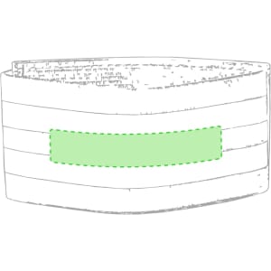 A reflective armband in green with a solid middle section and white striped design. It features a logo.